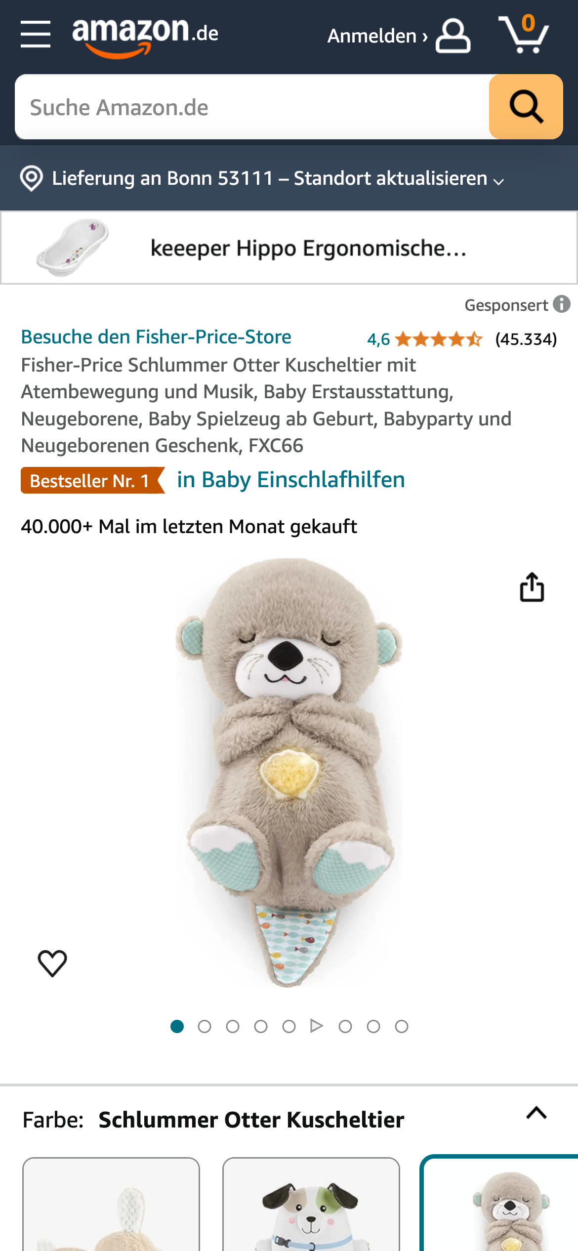 Fisher-Price Schlummer Otter, Bestseller Nr. 1 bei Baby-Einschlafhilfen, über 40.000 Verkäufe im letzten Monat.