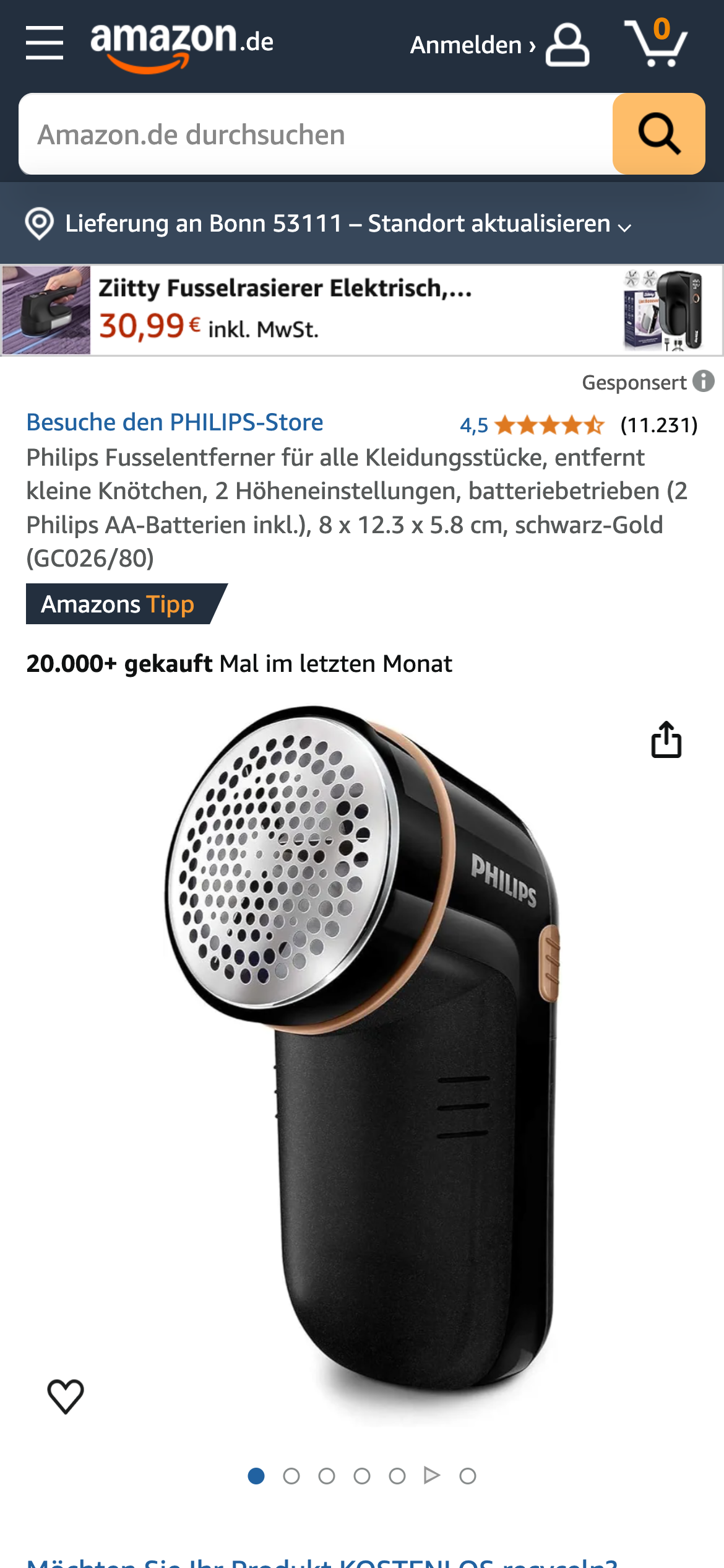 Philips Fusselrasierer: Philips elektrischer Fusselentferner auf Amazon DE.