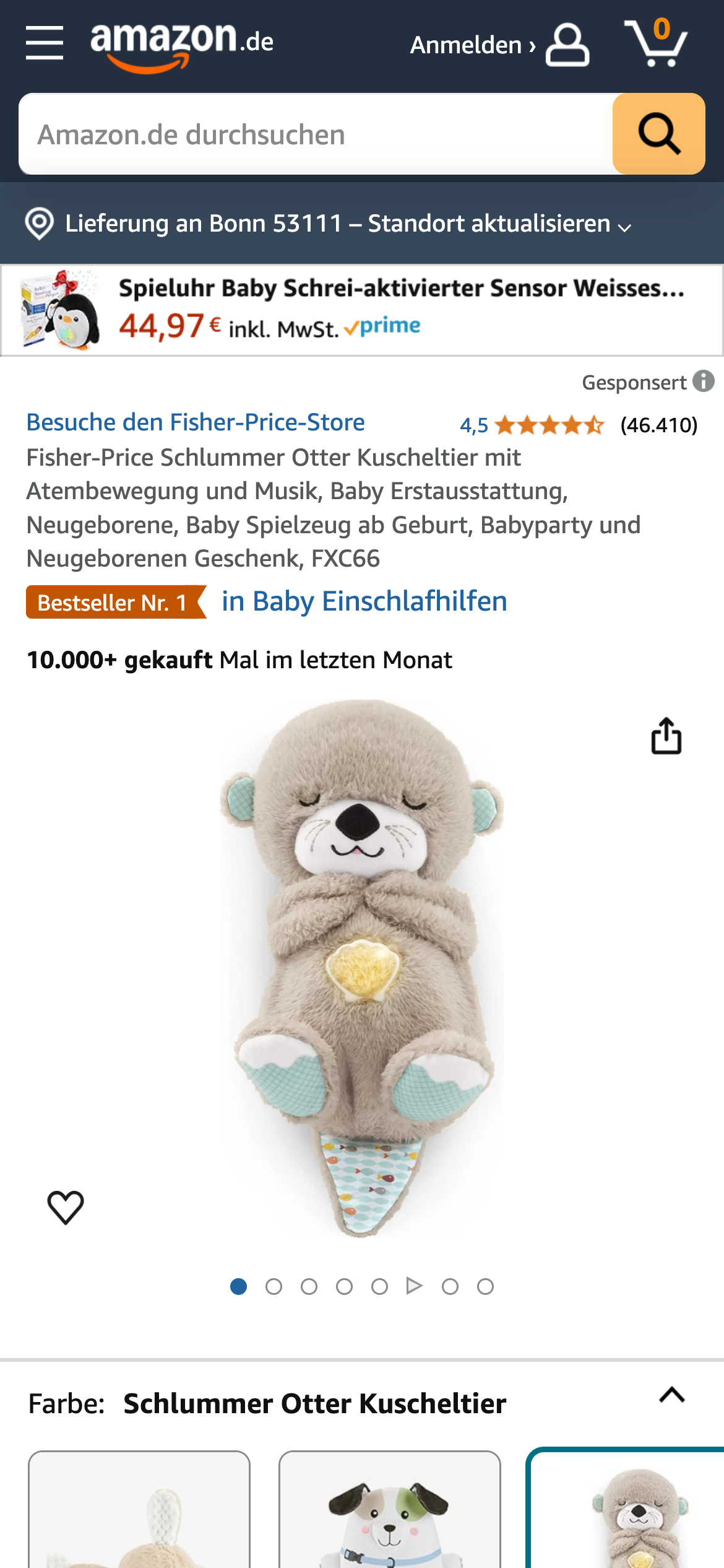 Schlummer-Otter: Fisher-Price Kuscheltier Otter mit Licht und Musik auf Amazon DE.