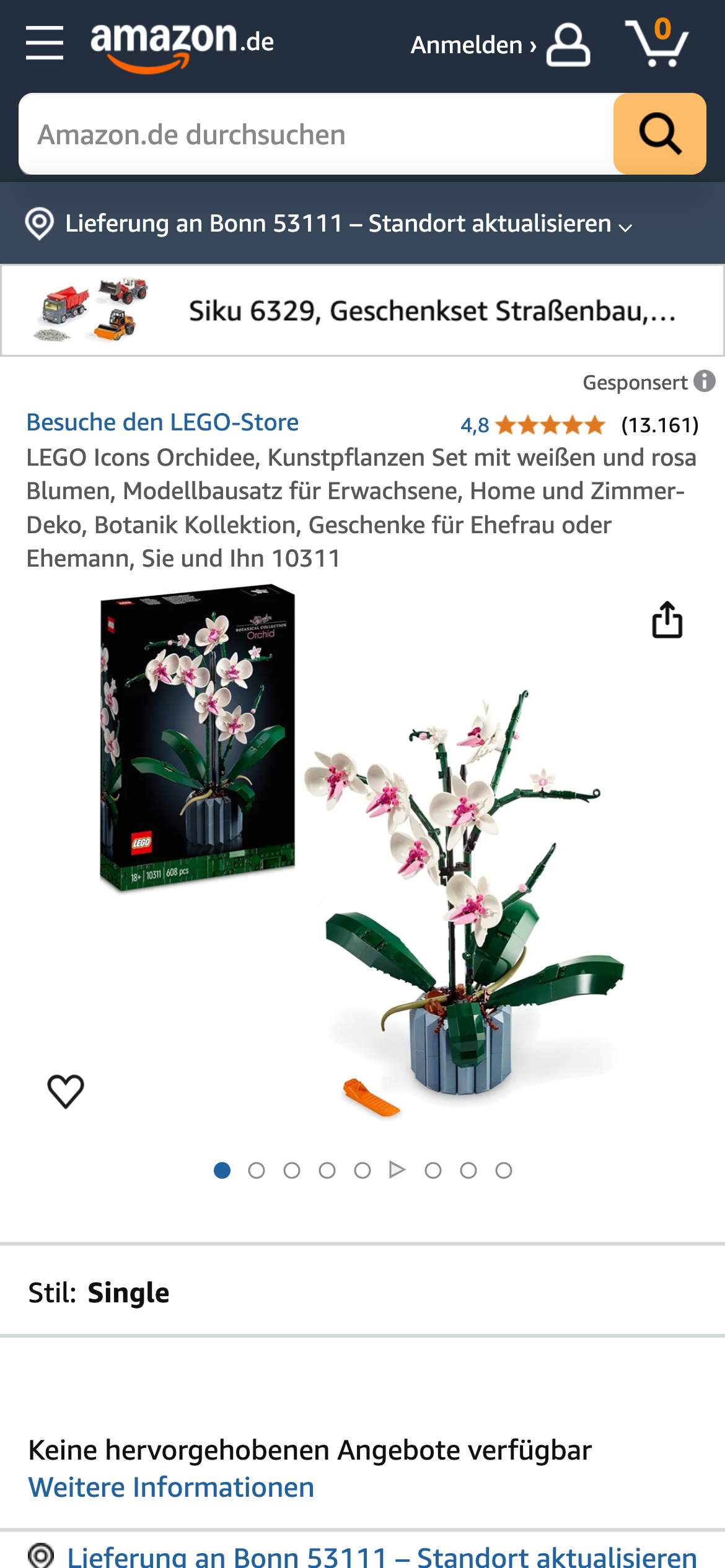 Lego Orchidee: Lego Orchideen-Set aus der Botanischen Kollektion auf Amazon DE.