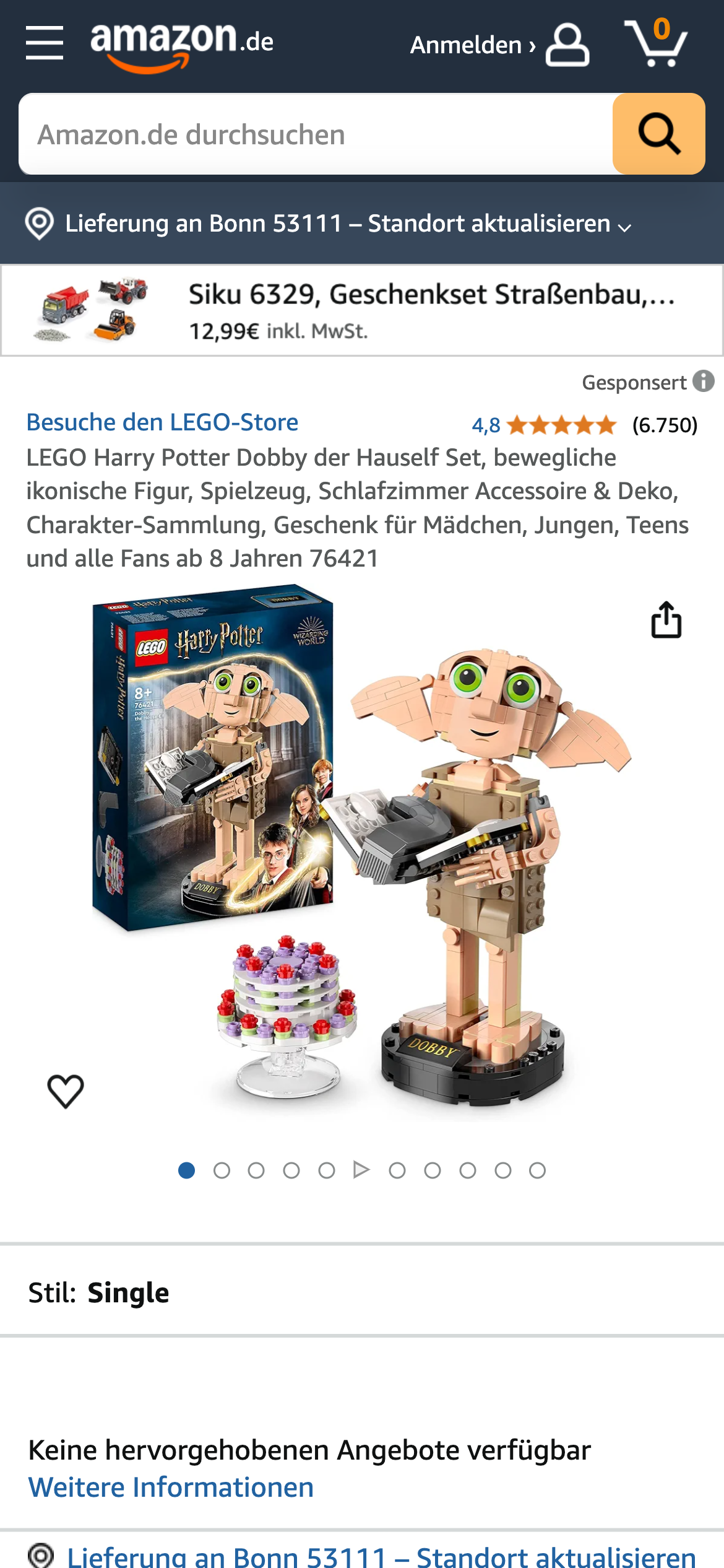 Lego Dobby: Lego Harry Potter Dobby-Figur mit Zubehör auf Amazon DE.
