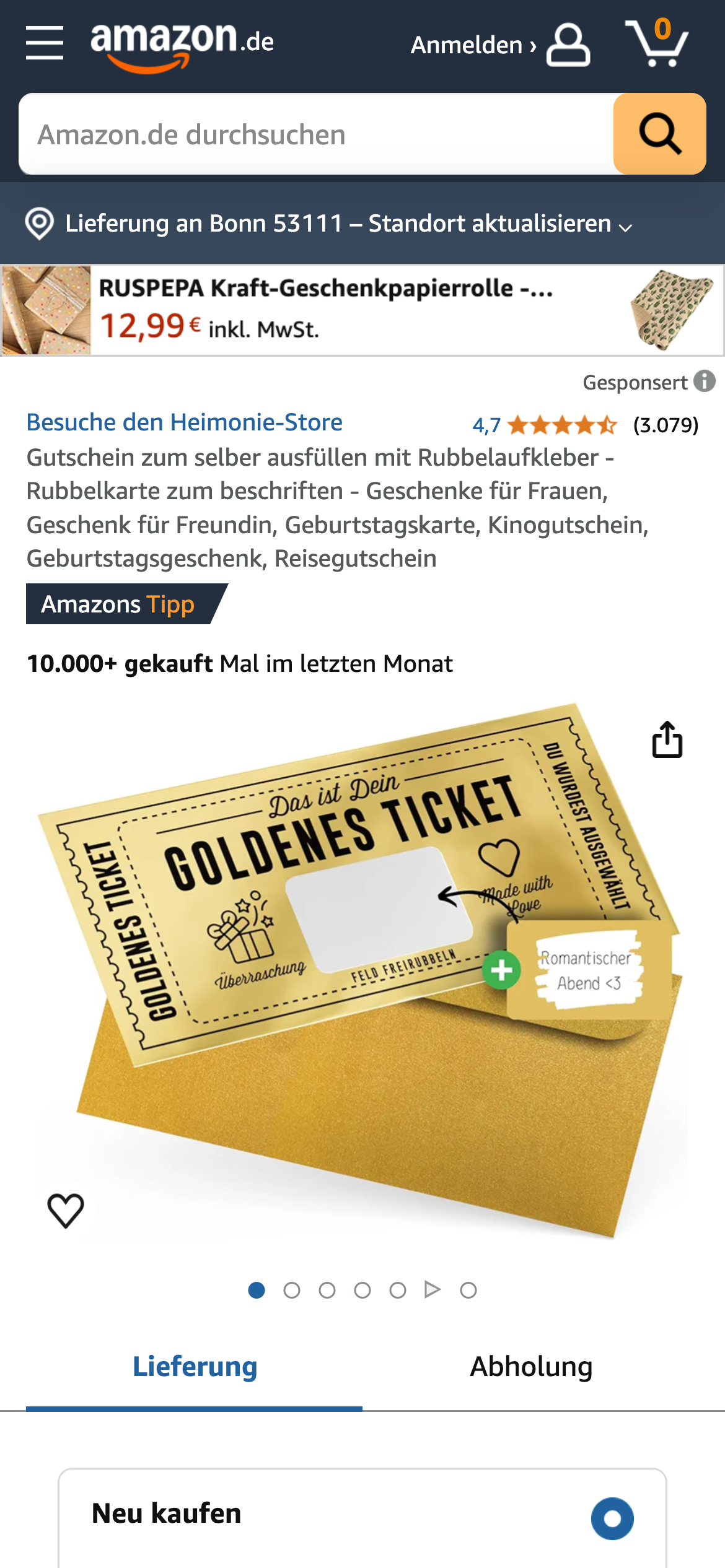 Goldenes Ticket: DIY-Gutschein im Gold-Design auf Amazon DE.